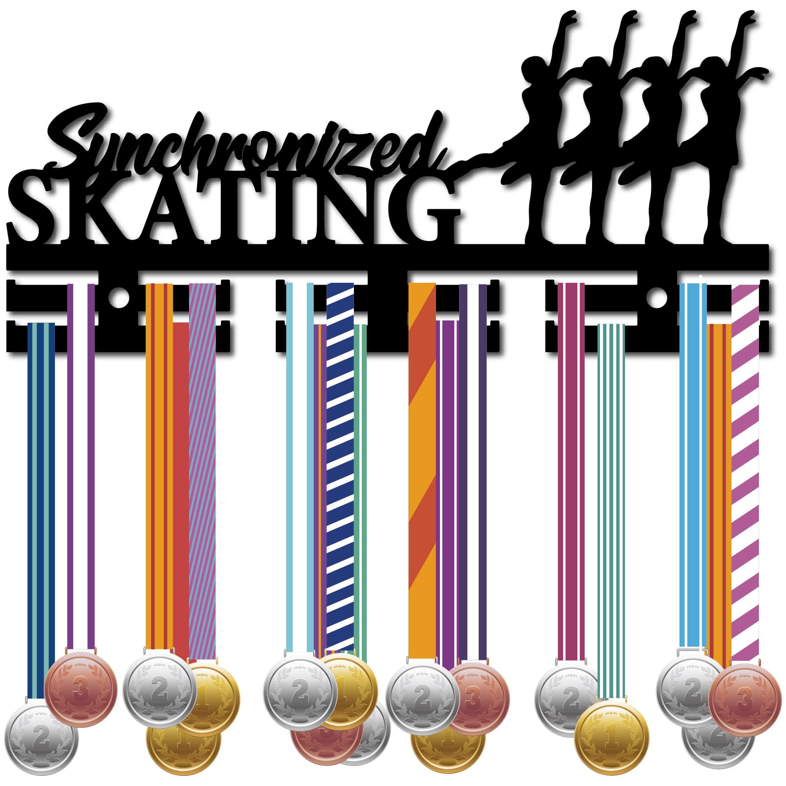 CREATCABIN Synchronized Skating Medal Holder Figure Skater Medal Hanger Display Ice Sports Rack Wall Mount Acrylic Frame Decor Skate Medal Hangers for Hanging 40+ medals Ribbons 11.4 x 5.1Inch Black