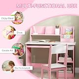 ZONEKIZ Kids Desk and Chair Set Pink with Storage 5-8 Years view 4