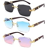 Hycredi Rimless Rectangle Sunglasses Men Women Retro Frameless Square Shade Y2k Sun Glasses Tinted Eyewear