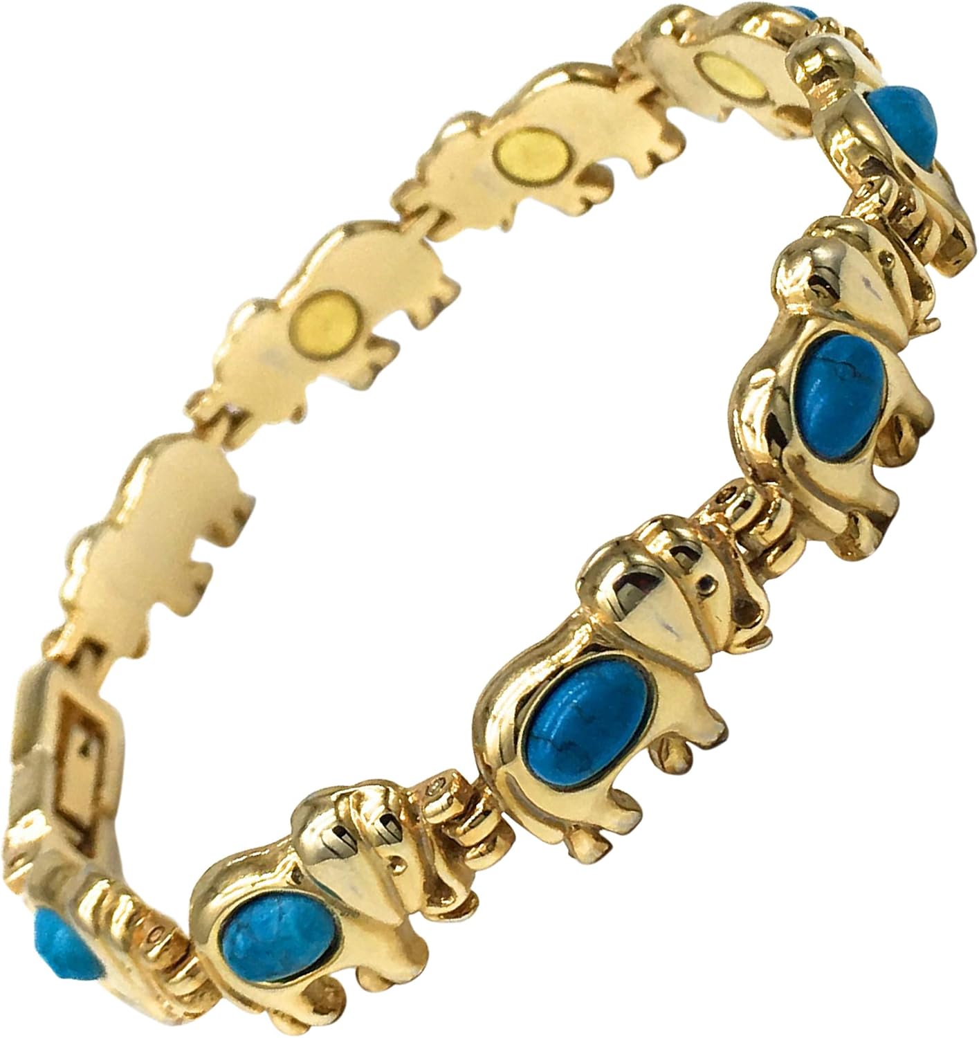 Ladies Magnetic Bracelet for Women - Natural Turquoise Gemstones - Fits Wrists up to 7.5" fully adjustable - with Jewellery Gift Box