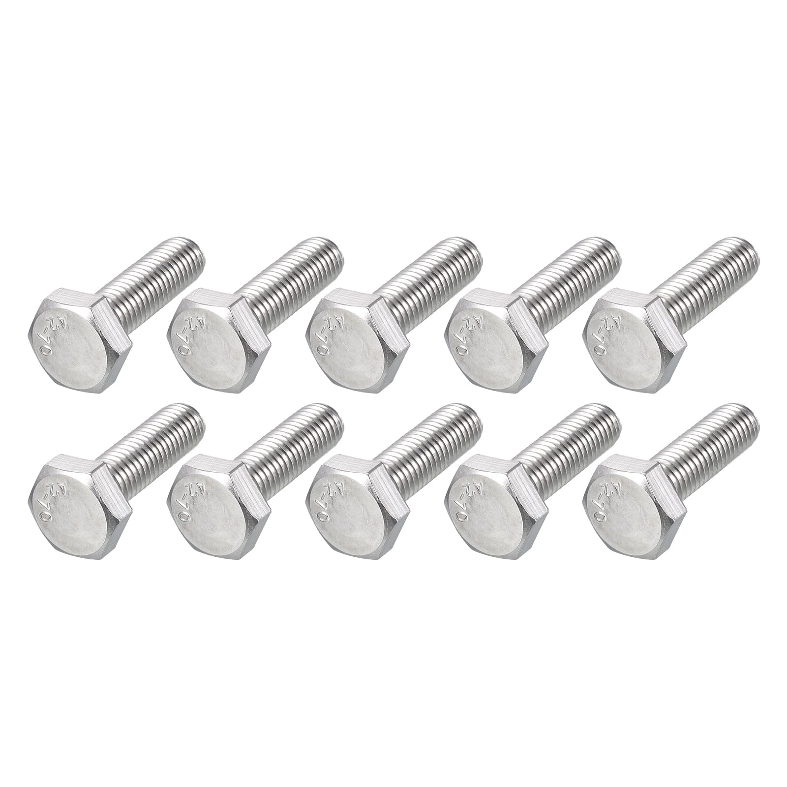 METALLIXITY Hex Bolts (M10-1.5x30mm) 10Pcs, 304 Stainless Steel Coarse Fully Threaded Hex Head Screw Bolt Machine Screws - for Furniture Repair, Silver