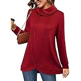 Bulotus Tunic Sweatshirt for Women 2025 Fall Winter Cowl Neck Long Sleeve Tops Pullover Tulip Hem Drawstring Trendy