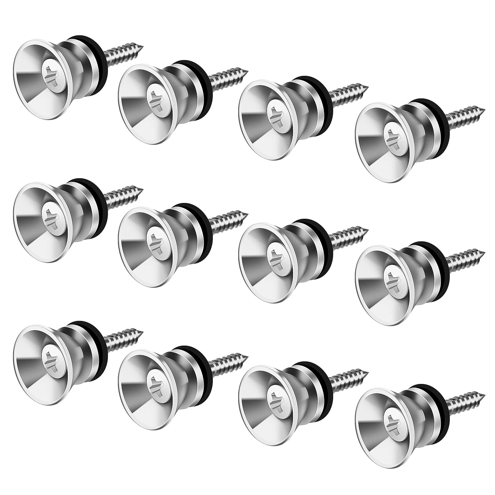 SAVITA 12 Pieces 0.9x0.5 Guitar Strap Locks and Buttons Set, Strong Metal Guitar End Pins with Screws and Rubber Blocks for Acoustic Electric Classical Guitar, Bass Ukulele (Silver)