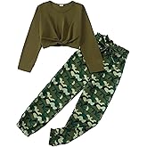 YOURUIKEY Girls 2 Piece Outfits Long Sleeve Twist Front Shirts and Camo Pants Sets for Fall Winter Sweatsuits Size 5-14Y
