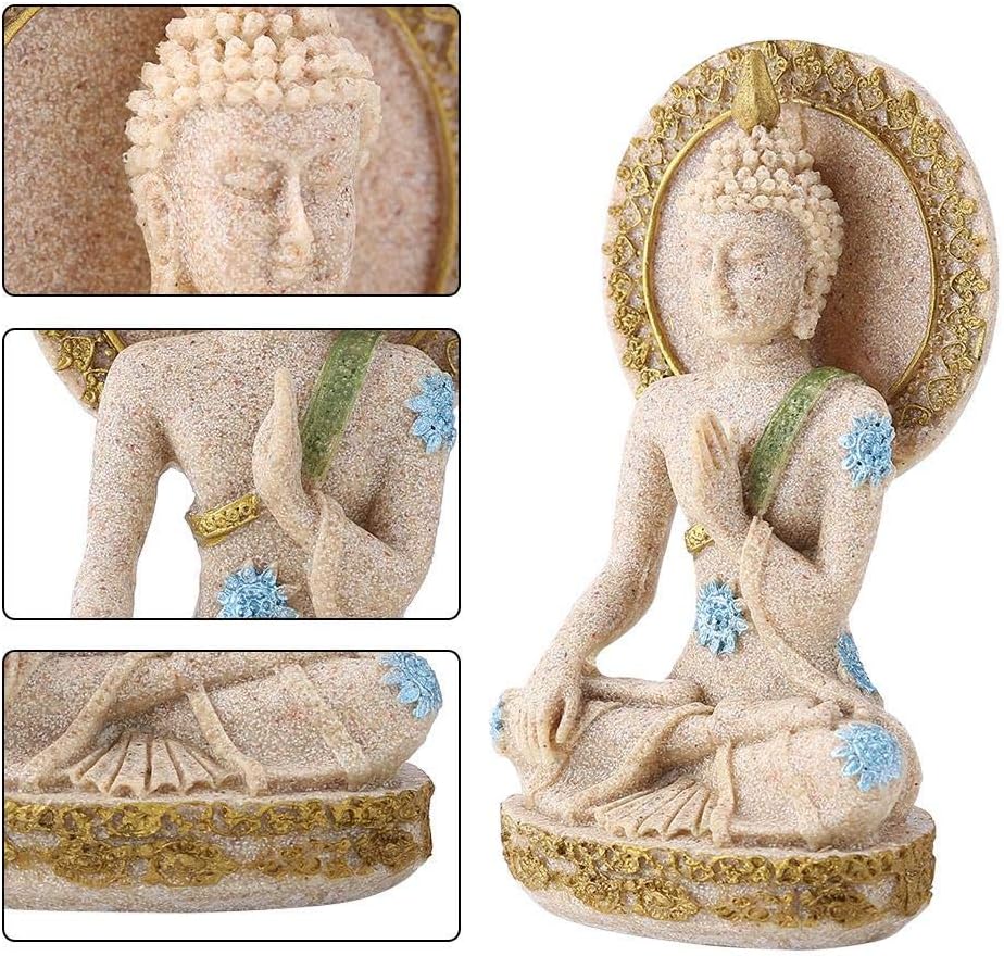 Hilitand Buddha Statue, Sculpture Hand Carved Sandstone, Fengshui Sandstone Buddha Statue for Home Altar Zen Decor Birthday Gift - Image 4