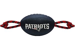 Pets First NFL New England Patriots Football Dog Toy, Tough Quality Nylon Materials, Strong Pull Ropes, Inner Squeaker, NFL Team Color
