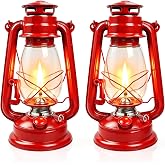 Red Hurricane Lanterns, 13.3 Inch Vintage Oil Lamps, Outdoor Decor, 2 Pack | Decorative Metal Kerosene Lamps with Clear Globes and Adjustable Wicks for Porches, Patios, Gardens and Campsites