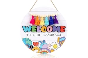 TOARTi Boho 3D Welcome Classroom Door Sign Hanging, Colorful Welcome to Our Classroom Wall Sign with Tassels White Bead, Rustic Welcome Wall Decor for Classroom School Teacher Counseling Office