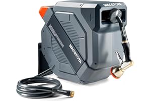 WACOTOYA Retractable Garden Hose Reel 5/8 in x 100 ft Professional Metal Bracket & 9-Pattern Metal Nozzle UV Resistant Brass Fitting Heavy Duty Wall Mount Any Length Lock Slow Retraction 180° Swivel