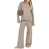 Caracilia Womens 2 Piece Sweater Set Knit Pullover Wide Leg Pants Lounge Matching Sets 2024 Fall Fashion Travel Outfits