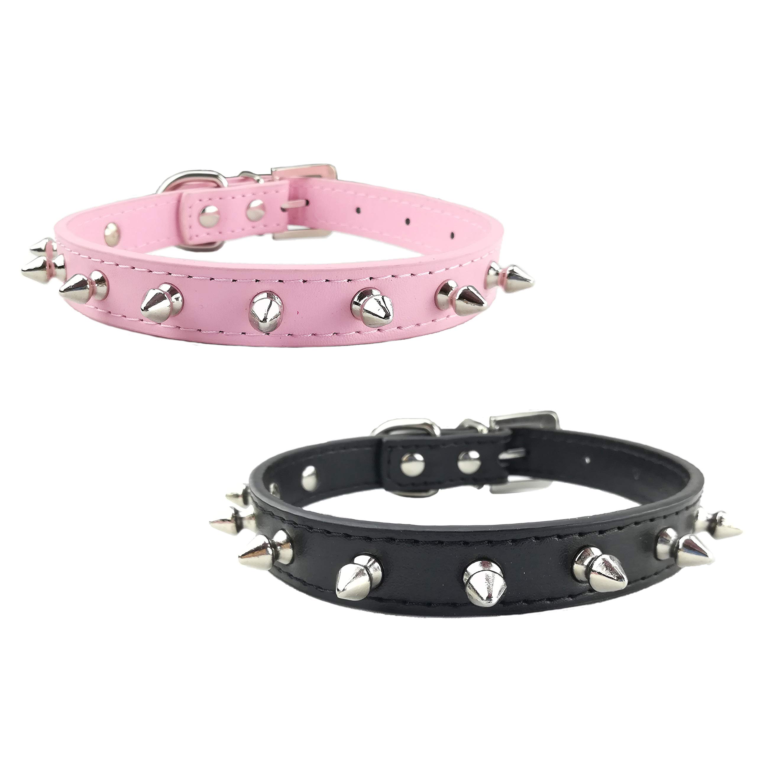 Newtensina Fashion 2pcs Studded Dogs Collar Set Punk Studded Puppy Collar for Small Dogs Cats - Pink Black - M