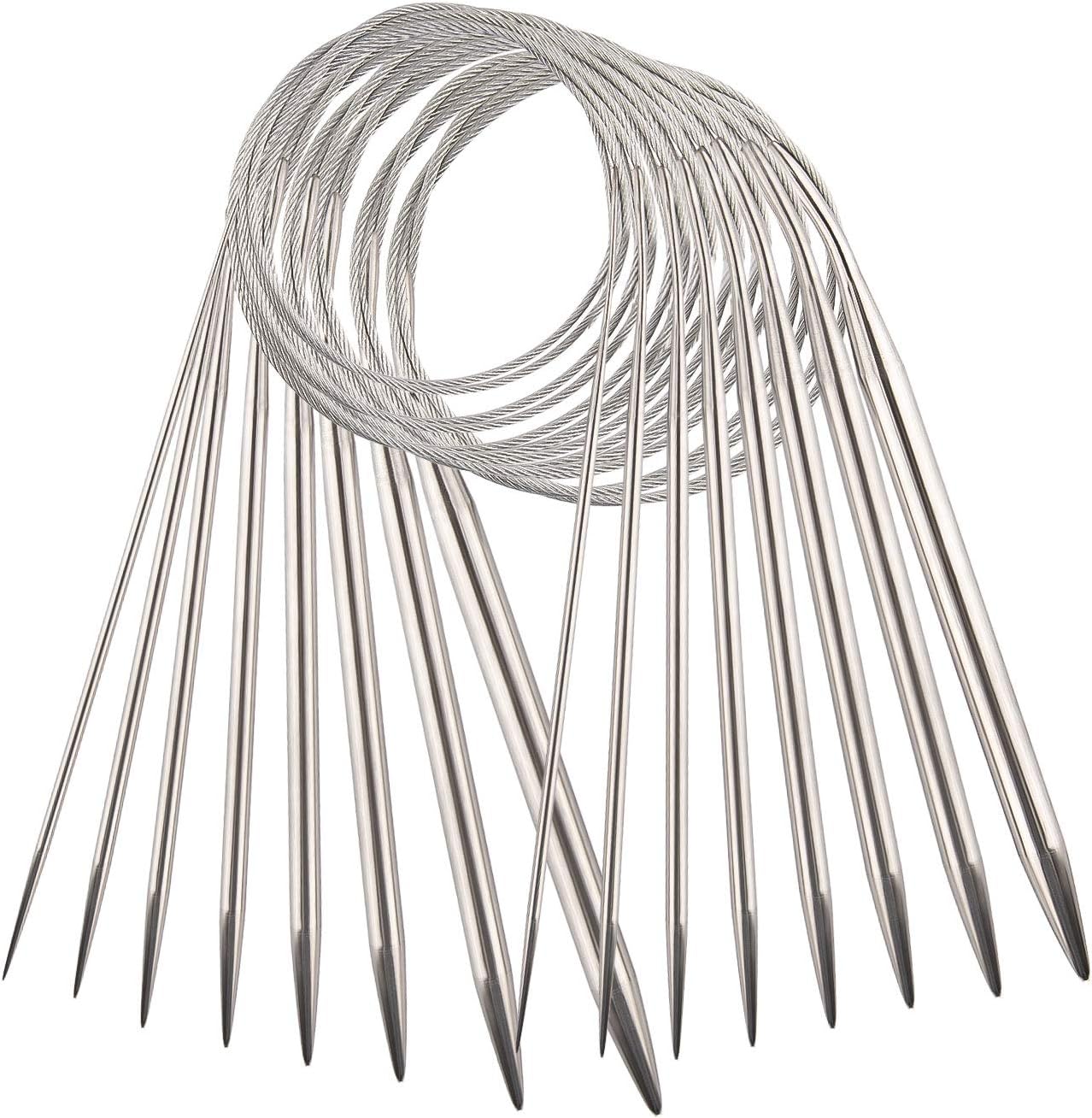 AIEX 8pcs Stainless Steel Circular Knitting Needles Set Various Sizes