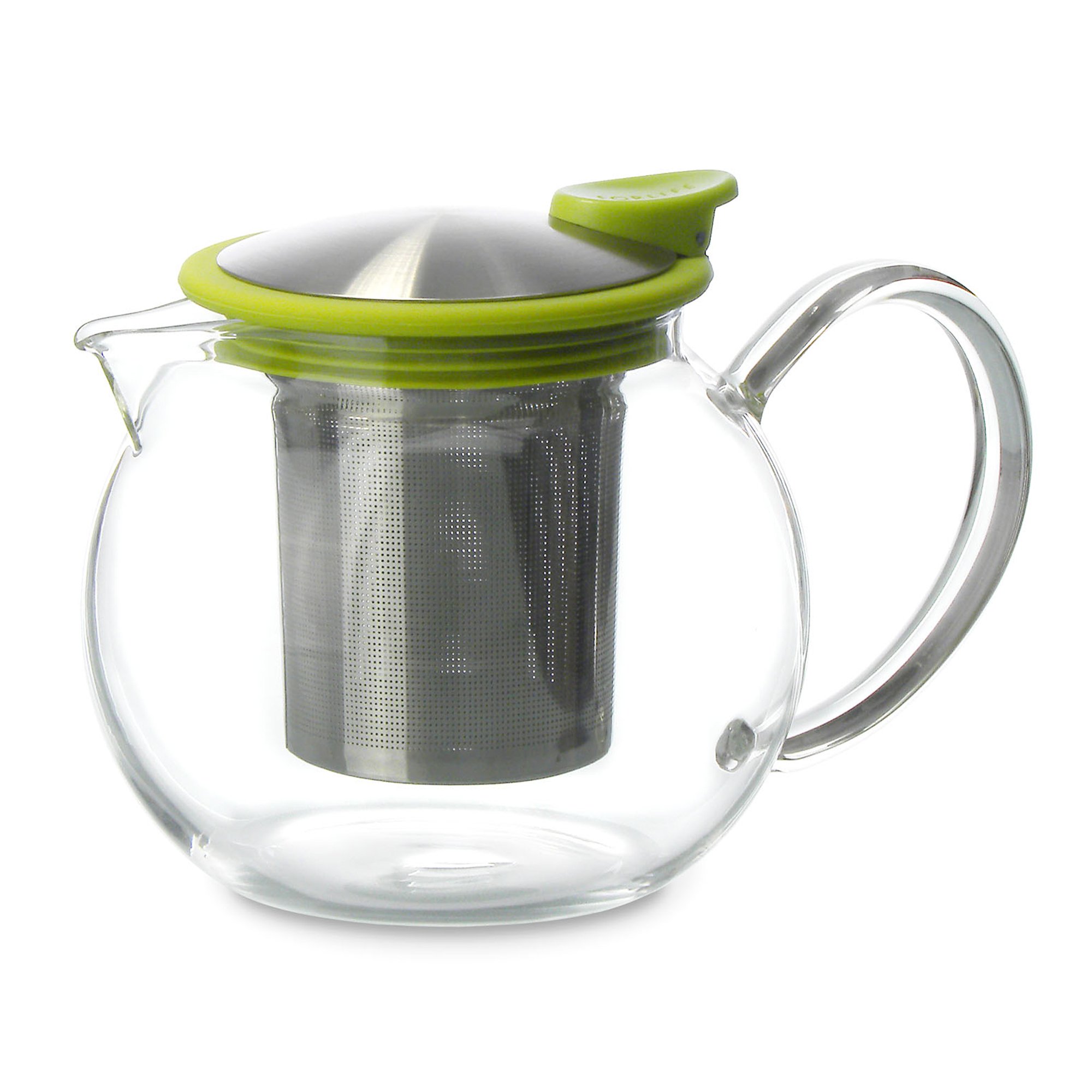 FORLIFE Bola Glass Teapot with Basket Infuser, 25oz./750ml., Lime
