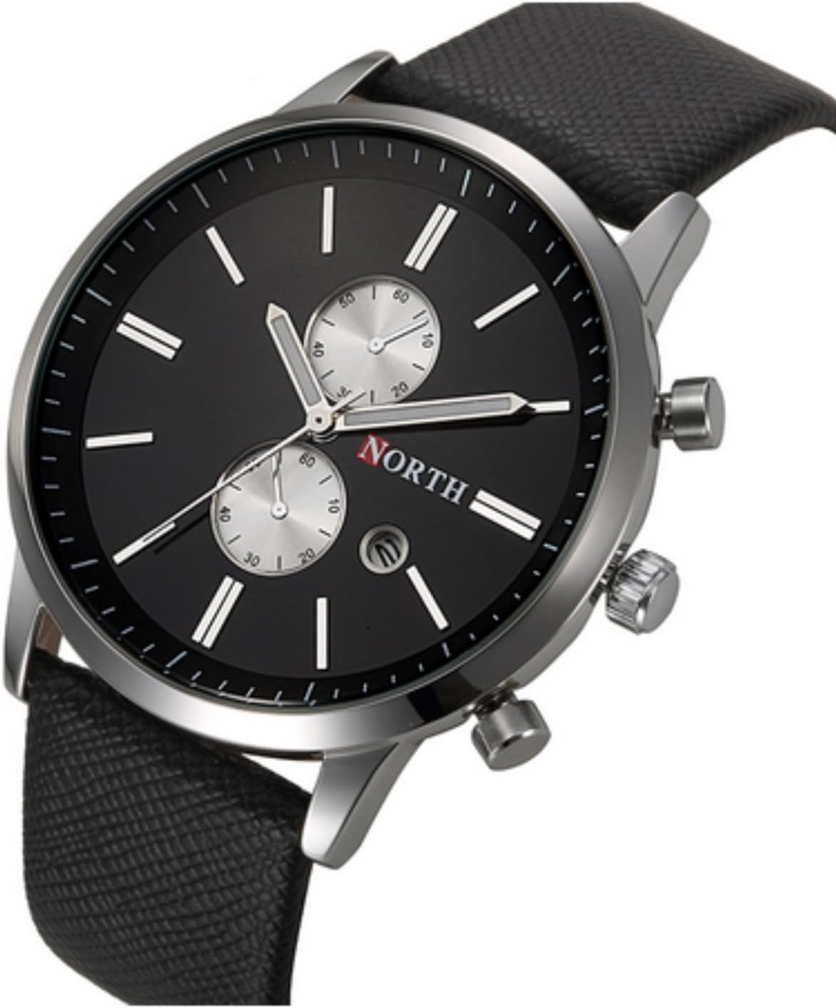 Dogs Stars Men's Bracelet Watch London Black Chrome Stainless Steel with Leather Strap – Präzession Clock