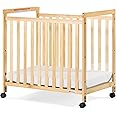 Foundations SafetyCraft Clearview Compact Daycare Crib, Durable Wood Construction, Non-Marking Casters (2 Locking), Includes 3” InfaPure Foam Mattress (Natural)