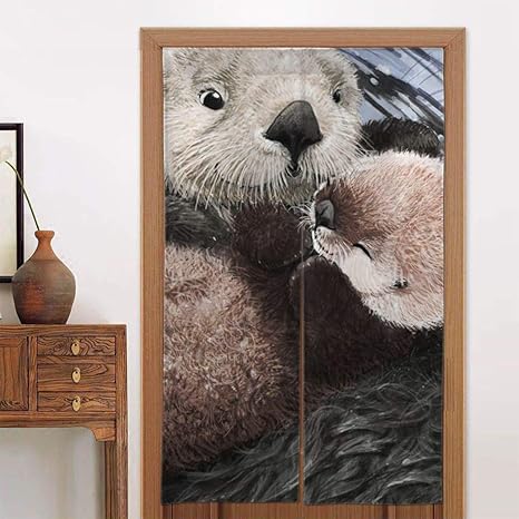 Amazon のれん 間仕切り 目隠し かわいい ラッコ ママ 赤ちゃん 和風 遮光 断熱 暖簾 玄関 キッチン リビング 飲食店 出入り口 ロング カーテン 光を通すのれん コーヒ 幅86 丈143cm のれん オンライン通販