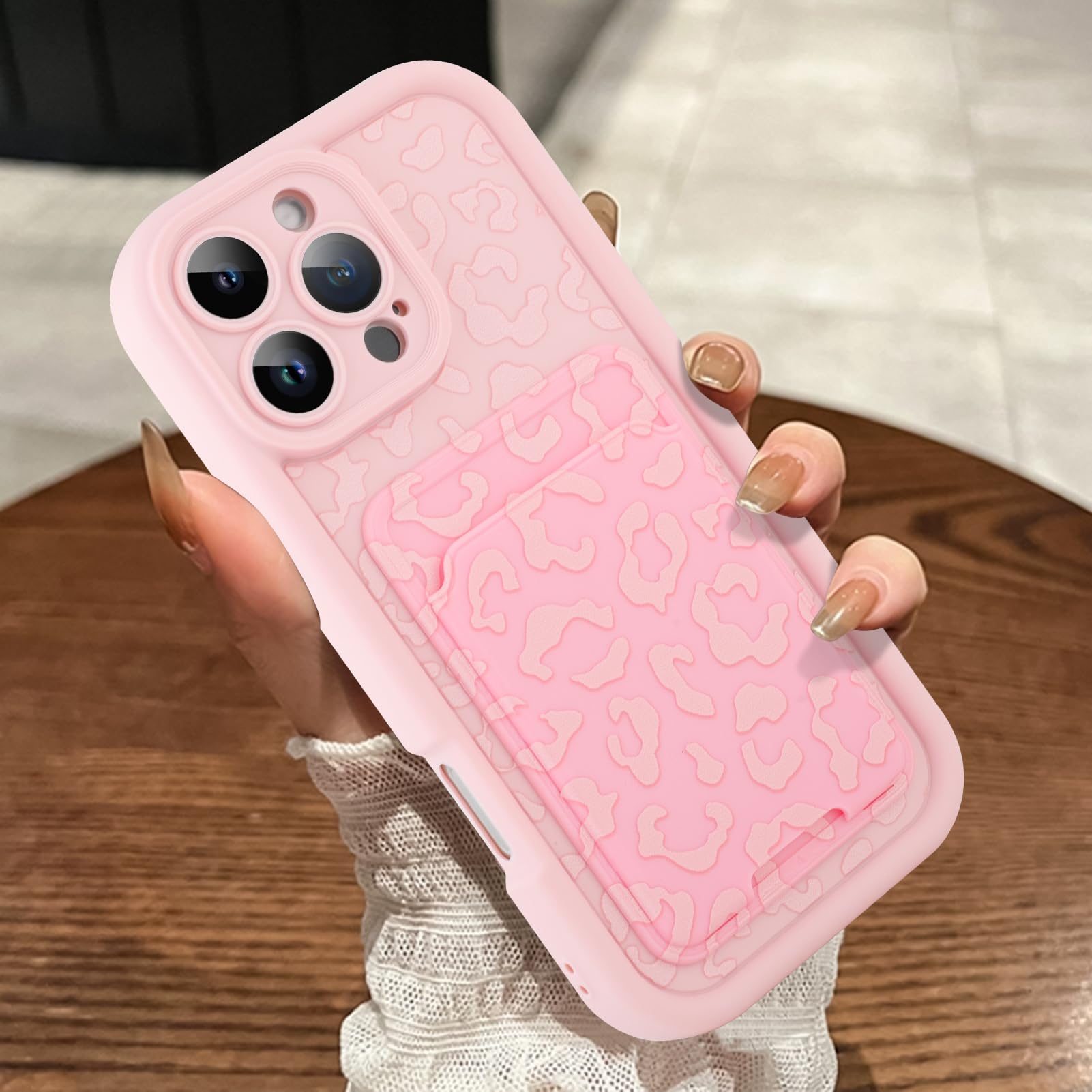 MOWIME Compatible with iPhone 16 Pro Case with Card Holder, Cheetah Print Shockproof Soft TPU Protective Case Women Girls, Anti Scratch Wallet Case for iPhone 16 Pro 6.3 Inch, Pink