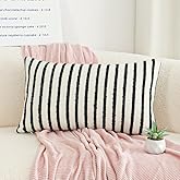 Jonhier White Striped Lumbar Boho Throw Pillow Cover, Modern Boucle Textured Rectangle Pillowcase for Sofa Couch Bed, Neutral Farmhouse Accent Decorative Cushion Cover for Living Room, 12 x 20 inch