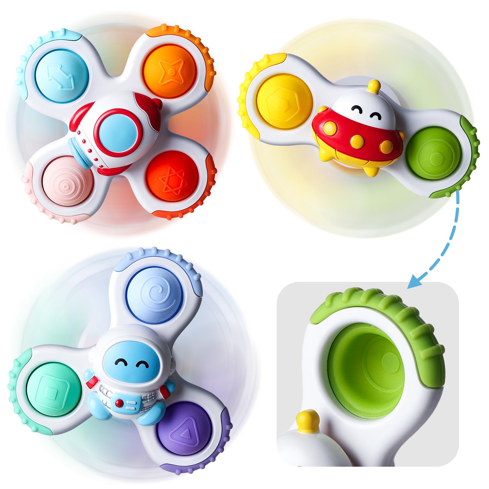 lerrbo 3PCS Pop Suction Cup Spinner Toys for 1 Year Old Boy Girl|Novelty Spinning Tops Toddler Toys Age 1-2|12 18 Months Boy Birthday Gift for Infant|Sensory Baby Bath Toy for Toddlers 1-3