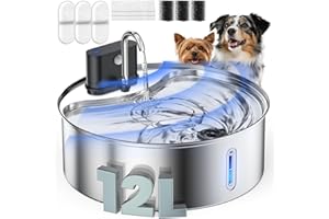 CITYFLEE Wireless Dog Water Fountain Stainless Steel with Sensor 12L/3.2Gal Cordless Automatic Water Dispenser Quiet Pump BPA-Free Automatic Cat for Drinking, Easy Clean for Cats Dogs Pets