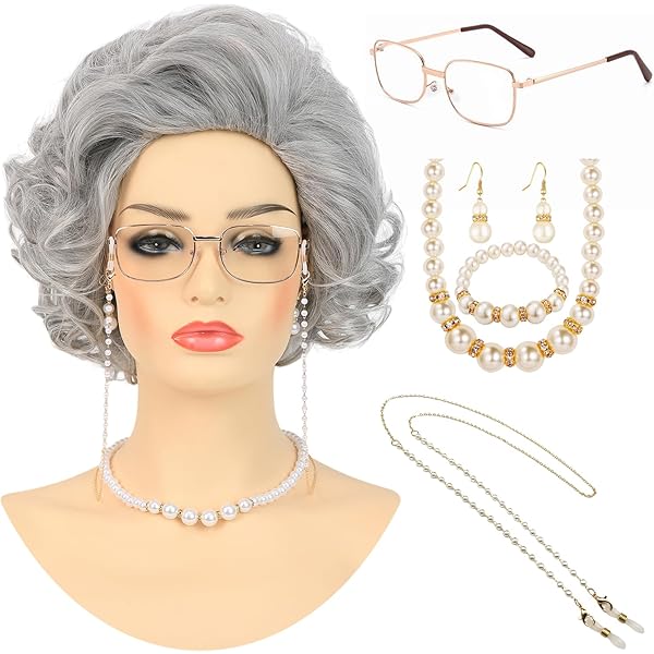Amazon.com: TOMIGO Old Lady Wig with Accessories of Granny
