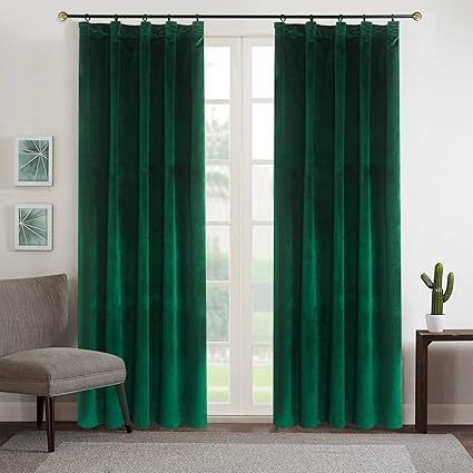 Roslynwood Blackout Velvet Curtains Emerald Green Rod Pocket