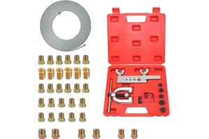 CAMUUN 32.8Ft 3/16" Brake Line Kit & Brake Line Flaring Tool Kit, 3/16" Copper Coated Brake Line with 28Pcs Brake Line Fittings and 6 Threads Unions Flaring Tool Kit Double & Single Flares
