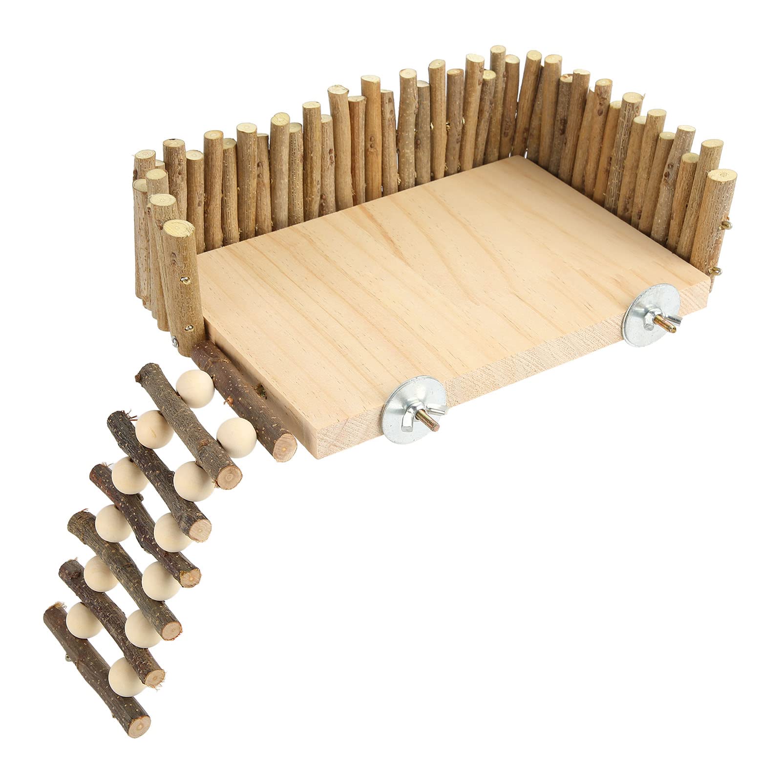 Wooden Hamster Climbing Platform with Fence, Activity Playground & Chew Toy for Hamsters, Golden Bears, Sugar Gliders, Easy Install Small Pet Cage Accessory