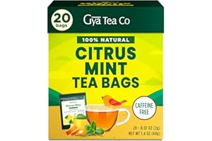 Gya Tea Co Citrus Mint Herbal Tea Bags (20 Bags) - Caffeine Free with a Tangy Flavor for All Day Comfort, Calming, Relaxing & Nourishing - Fruit & Herbal Blends
