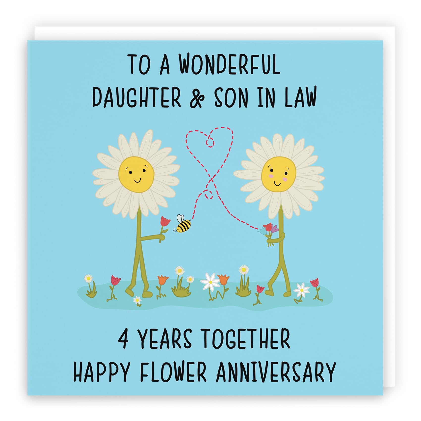 Hunts England - Large Daughter And Son In Law 4th Anniversary Card - To A Wonderful Daughter & Son In Law - 4 Years Together - Happy Flower Anniversary - Iconic Collection - Large - 210 x 210 mm