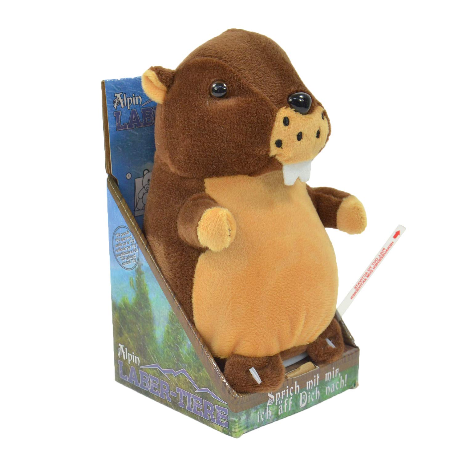 Kögler 75642 - Labertier-Marmot Marbu Approx. 16 cm Tall Plush Toy with Playback Function, Chatters Everything Funny and Moves, Battery Operated