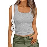 Trendy Queen Womens Summer Tank Tops Square Neck Ribbed Sleeveless Basic Crop Going Out Slim Fitted Y2k Clothes 2025
