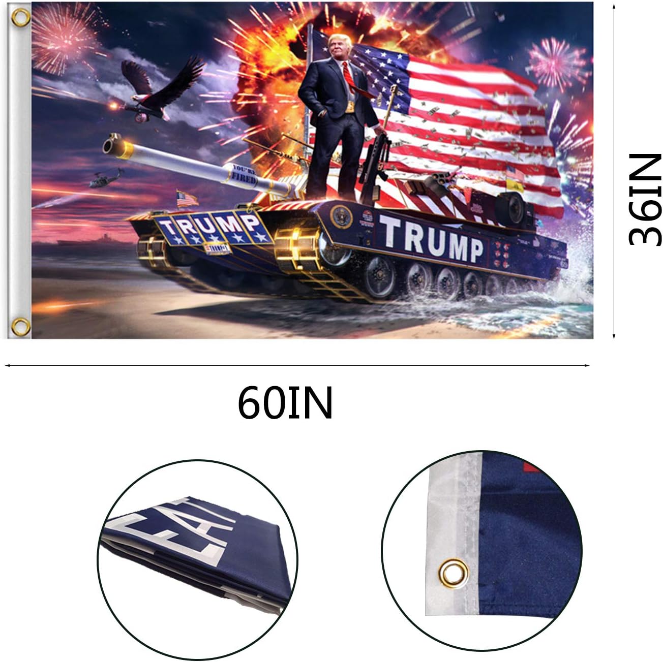 Kithwaro 4 Pieces Donald Trump 2020 Flags, President Donald Trump Tank Flag 2020 Keep America Great Flag with Grommets for US Election Patriotic Outdoor Indoor Decoration Banner, 3x5 Feet : Garden & Outdoor