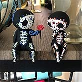 MBVBN Sugar Skull Couple Statue, Sugar Skull Decor, Day of The Dead Decorations,Resin Skulls Sculptures Home Decor,Dia De Los Muertos Decor,Halloween Adorable Skulls Figurines Gifts for Women