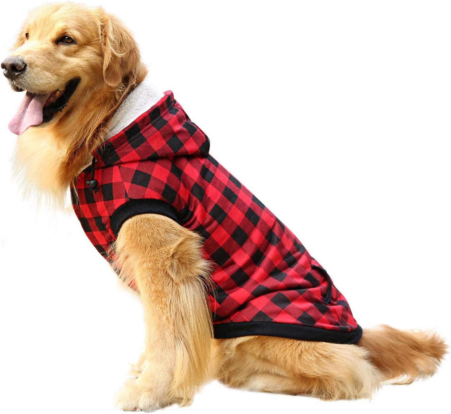ASENKU Dog Winter Coat Fleece Thicken Dog Hoodie British Plaid Pet Jacket Warm Outfit with Removable Hat Windproof Vest for Small Medium Large Dogs, Red, Medium