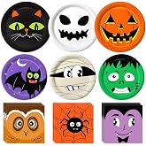 LINHAXM 105PCS Halloween Paper Plates Ghosts Pumpkin Skull Spider Web Design for Halloween Party Decorations Supplies, Serves 30