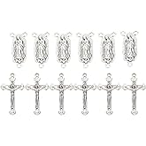 LiHan1028 20Set/40pcs Religious Three Hole and Cross Rosary Making Charms Silver Tone Sacred Medallions and Crucifix Pendants
