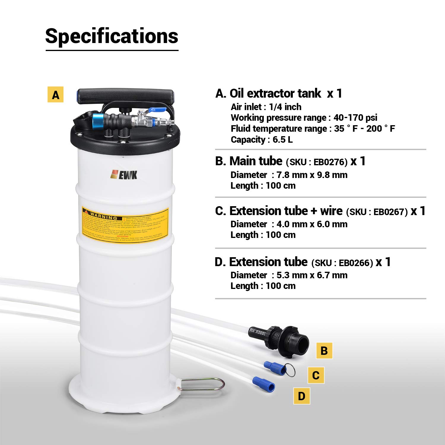 EWK Pneumatic/Manual 6.5 Liter Oil Changer Vacuum Fluid Extractor Pump