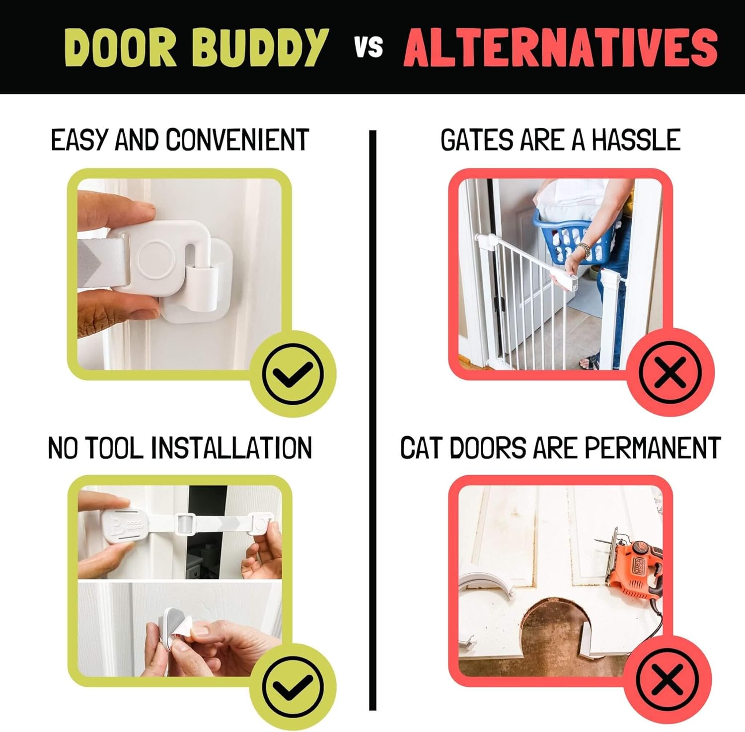 Door Buddy Adjustable Door Strap and Latch - Grey. Dog Proof Litter Box The Easy Way. No Need for Pet Gates or Interior Cat Door. Use This to Keep Dog Out of Litter Box and Cat Feeder. : Pet Supplies