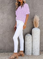 Dokotoo Womens Tops Cute Floral Print Round Neck