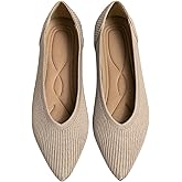 TINGRISE Women's Flats Shoes Pointed Toe Knit Ballet Comfortable Dressy Slip On Flat