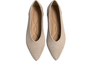 TINGRISE Women's Flats Shoes Pointed Toe Knit Ballet Comfortable Dressy Slip On Flat
