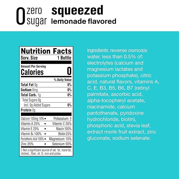 VITAMIN WATER ZERO SUGAR – SQUEEZED – LEMONADE | 20 FL OZ BOTTLES, NUTRIENT ENHANCED FLAVORED WATER W/VITAMINS, ANTIOXIDANTS, ELECTROLYTES | PACK OF 12