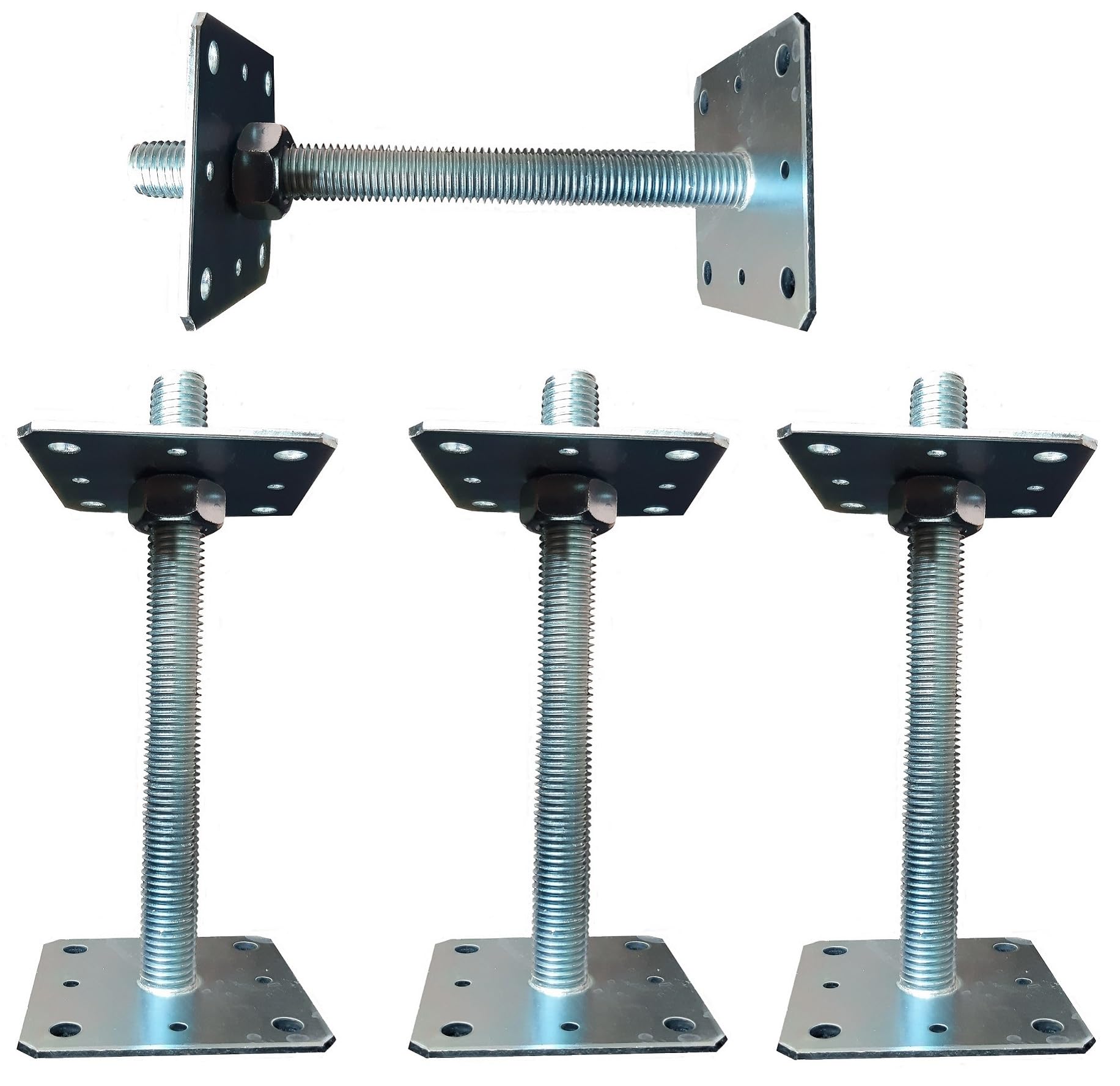 4X Adjustable Bolt Down Pergola Post Support Shoe Feet Galvanised Heavy Duty 4mm Thick Metal Steel Sheet Size 110mm x 110mm x 250mm 4.33" x 4.33" x 9.84"