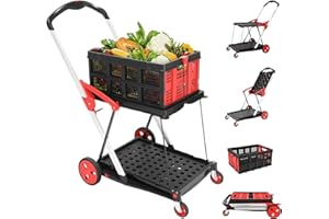 COOCHEER Multi Use Functional Collapsible Carts, Mobile Folding Trolley, Shopping Cart with Storage Crate, Portable Folding Cart, Shopping Cart Folding Trolley for Groceries, Home