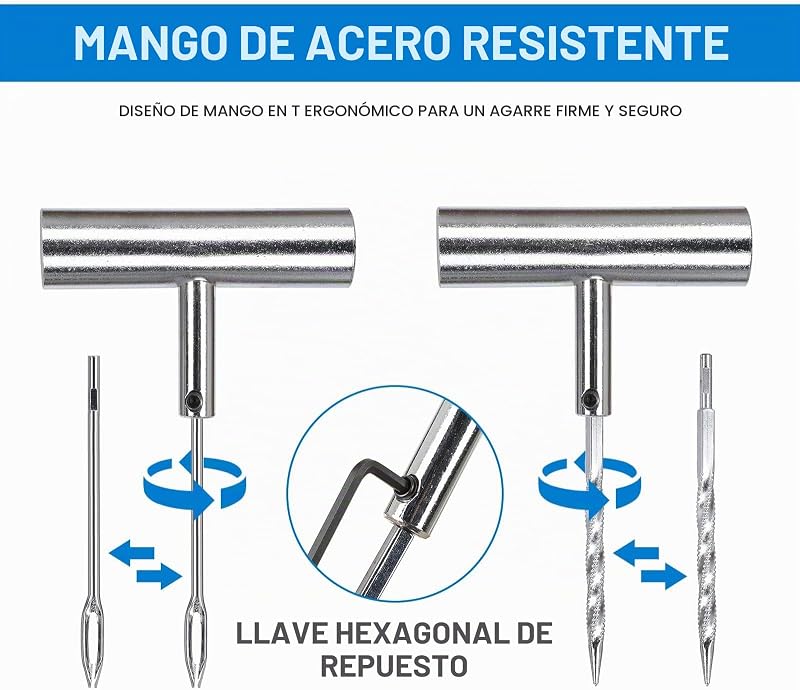 Juego de reparación de neumáticos, 48 Piezas, Herramientas universales de reparación de neumáticos para reparación de pinchazos y Conectores, Herramientas de reparación para Coche, Moto,