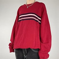 Women Y2K Argyle Striped Pullover Sweater Casual