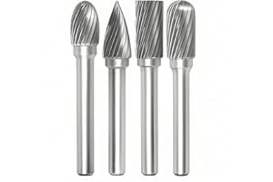 KangTeer 4-Piece Single Cut Carbide Burr Set, 1/4" Shank 12mm Tungsten Rotary Files for Die Grinder Bits,Steel & Hard Metals 