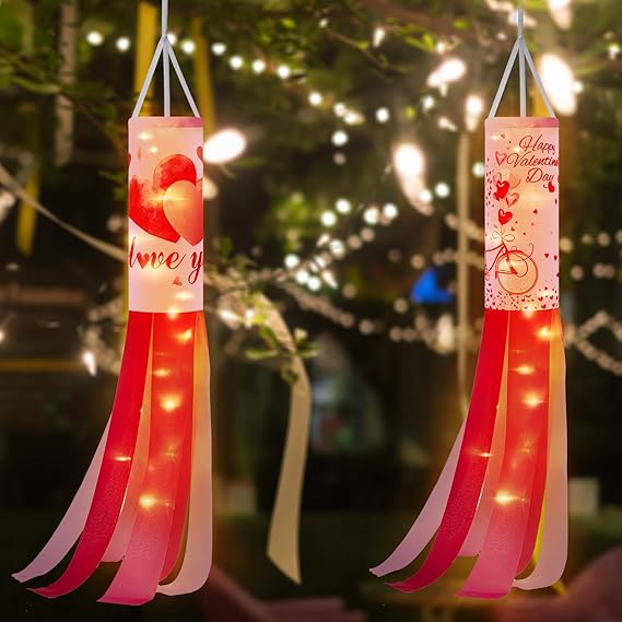 2 Pieces Happy Valentine's Day Windsock Polyester Garden