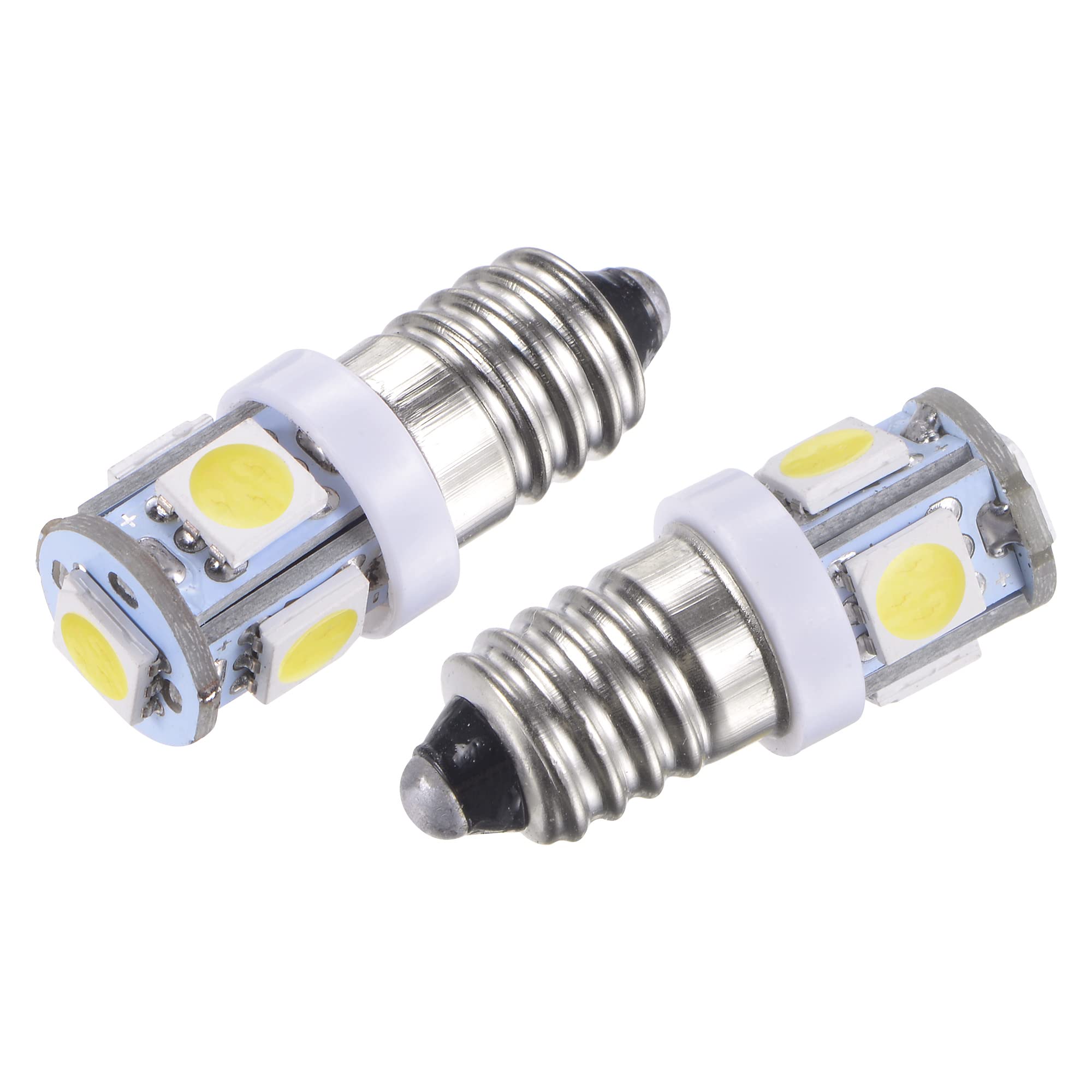 sourcing map E10 Screw Base LED Bulbs 5-5050 DC 24V 1W Mini Lights Interior Lamps, White Pack of 4